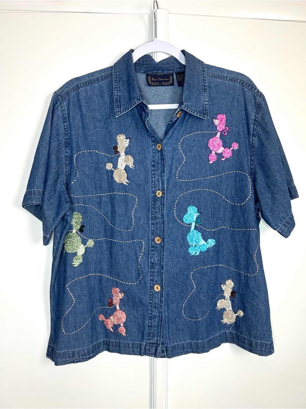 Vintage Poodle Embroidered Button Down Top